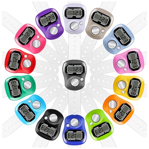 ALDMIO 15 Pcs Electronic Finger Counter, 5 Digital Finger Counter, Resettable Hand Tally Clicker Counter for Counting Numbers Knitting Coaching Golf Lap Fishing School Sports Event