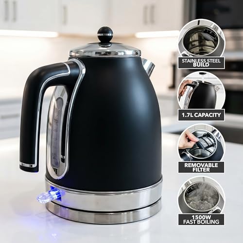 Image of OVENTE 1.7L Stainless Steel Electric Kettle, 1500W Power, Black KS777B