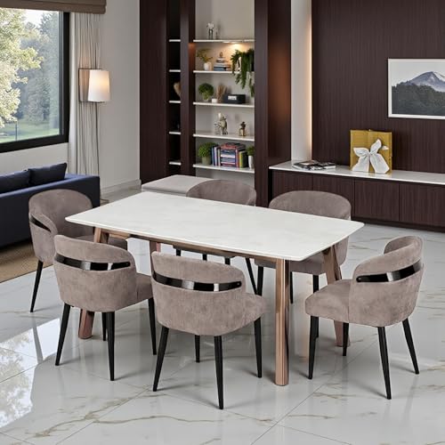 Image of The Attic Imperio Chic 6 Seater Dining Set,Beige,Rose Gold & Cream,160Cms