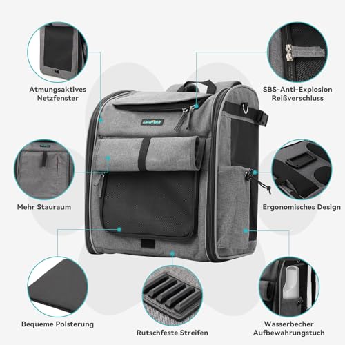 DAISTERN Hundekorb Fahrrad Vorne bis 10KG, Faltbarer Atmungsaktiver Hundefahrradkorb 4 in 1 Rucksack Schultertasche Autositz mit Robuste L-förmige Halterung Φ55mm, Bequemes Kissen, Reflektorstreifen