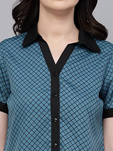 Image of Style Quotient Women Teal and Black Printed Smart Casual Shirt