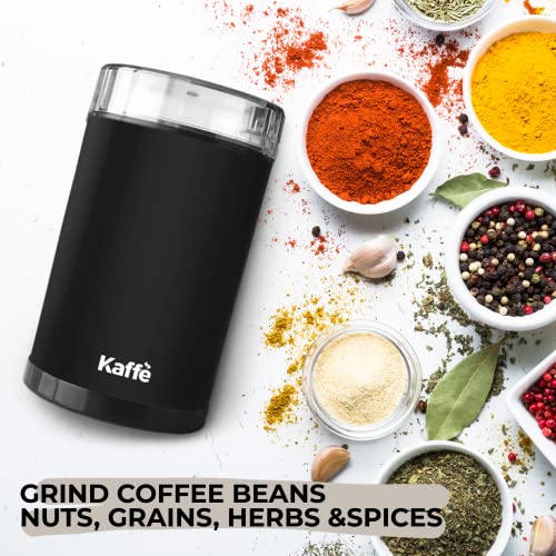 Kaffe Coffee Grinder Electric - Spice Grinder W/Cleaning Brush, Easy On/Off - Perfect For Espresso, Herbs, Spices, Nuts, Grain - 3.5Oz / 14 Cup (Matte Black) #TOP1