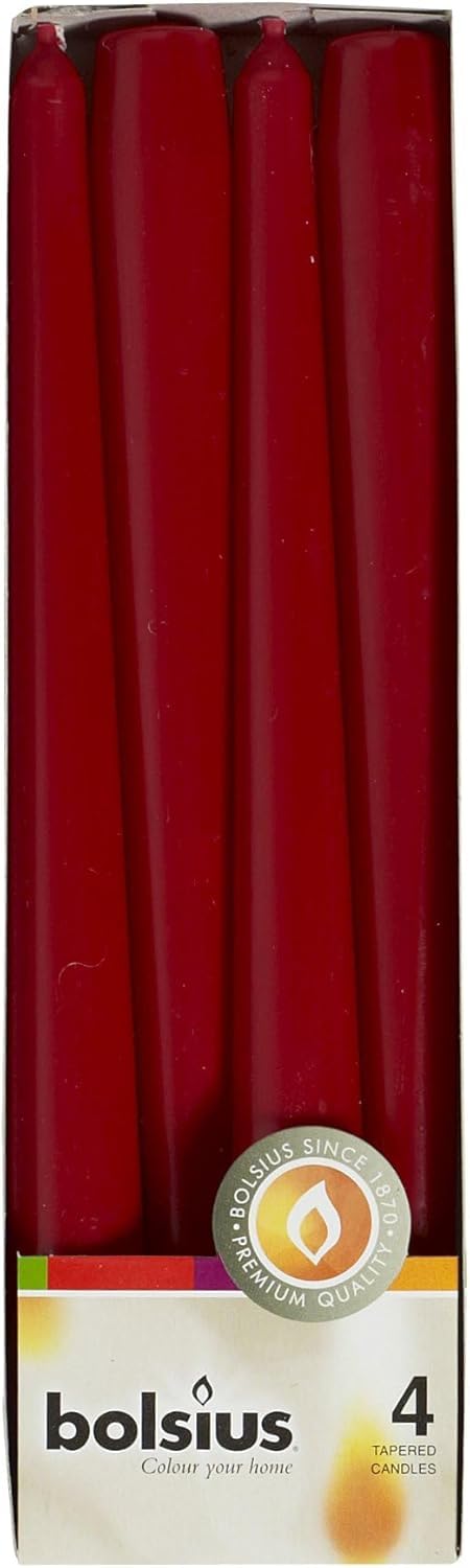 bolsius 103600350944 dinner candle, paraffin wax, wine red