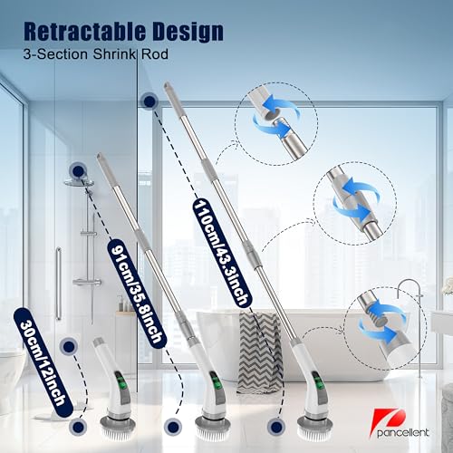 Image of Pancellent Electric Spin Scrubber,2025 Upgrade 7 in 1 Electric Cleaning Brush,360RPM Powerful Cleaning,1.5H Bathroom Scrubber Dual Speed with Extension Arm for Kitchen,Car,Tile,Wall,Floor,Shower