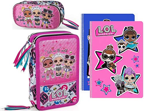 Preisvergleich Produktbild LOL Surprise Federmappe 3-fach gefüllt Mädchen Federmäppchen Federtasche Mäppchen Notizblock L.O.L. Puppen