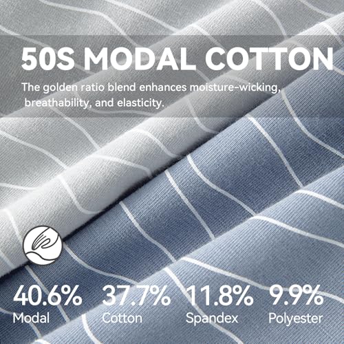 Verdancy Men's 50S Modal Cotton Boxer Briefs Trunks Underwear Shorts with Classic Striped Prints No Side Seams Multipack3