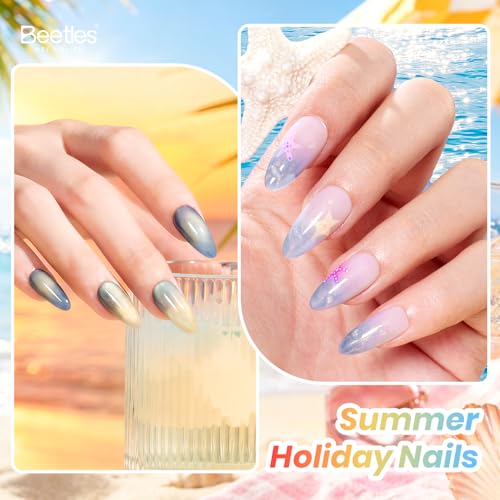 Image of Beetles Summer Voyage Cat Eye Gel Nail Polish Set - 9ML 6 Colors Saltmist Sunset Summer Cat Eye Gel Nail Polish Kit Yellow Blue Green Pink Purple Soak Off UV Salon DIY at Home Manicure Gift for Women