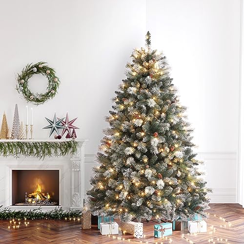 OasisCraft 6.5ft Pre-lit Snowy Aspen Spruce Christmas Tree, Full ...