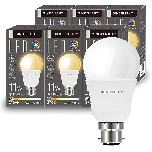 SINCELIGHT B22 LED Light Bulbs 11W,1150 Lumens (100W Incandescant Equivalent) Warm White 2700K, Bayonet Cap BC