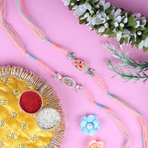 Image of Traditional Handmade Beaded Rakhi For Raksha Bandhan| Hand Bracelet For Brother| Wrist Band For Bhaiya & Bhabhi | Trendy Combination Designs Protective Thread Combo-Set Of 2