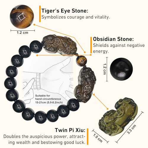 Feng Shui Pixiu Black Obsidian for Men Women – Good Luck, Wealth, Abundance & Energy Protection, Fengshui Jewelry for Money, Gift for Luck and Success2