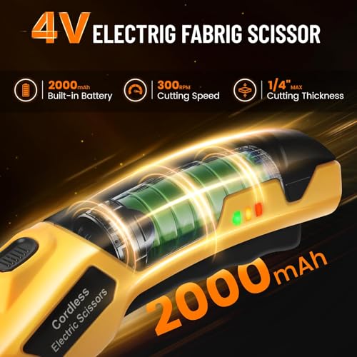 Image of Electric Scissors, Cardboard Cutter, With LED Light, High-Efficiency Brushless Motor, 2000mAh Battery, Tungsten Steel Blade, Suitable for Cloth, Cardboard, Carpet Wire Rope Cutters Yellow