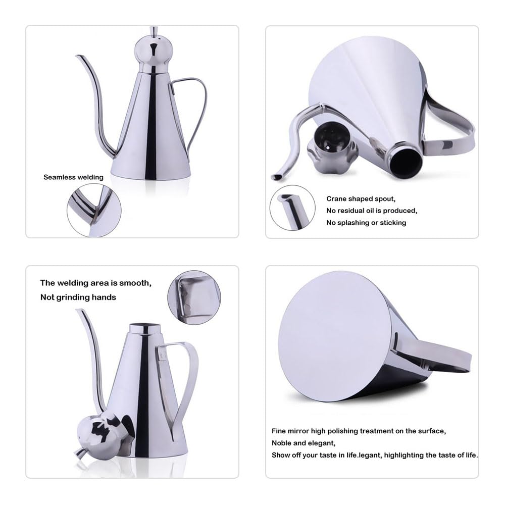 Dozownik oliwy z oliwek SUS304 Kuchnia ze stali nierdzewnej Słoik do przechowywania pojemnika Canister Pourer Odporny na wyciek(Size:1000ML,Color:Silver)