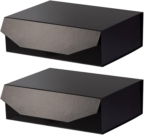 2 cajas de regalo grandes negras con tapa de 13 x 9 x 4 pulgadas, caja de propuesta de dama de honor, caja de regalo plegable dura con cierre