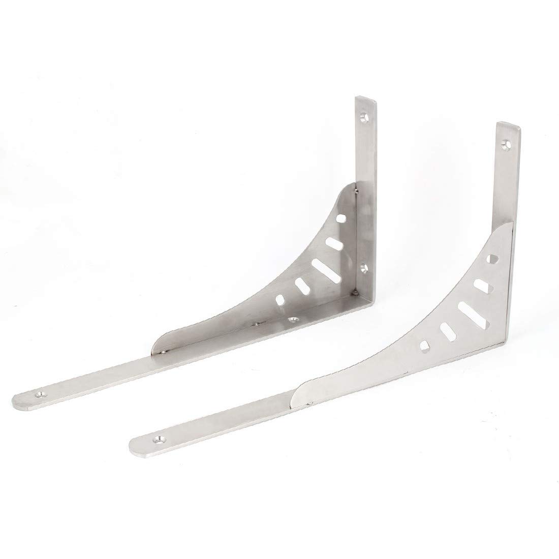 New Lon0167 14' 'Acciaio In primo piano inossidabile efficacia affidabile L Shape Wall Shelf Bracket Brace Silver Tone 2pcs(id:da4 16 85 169)