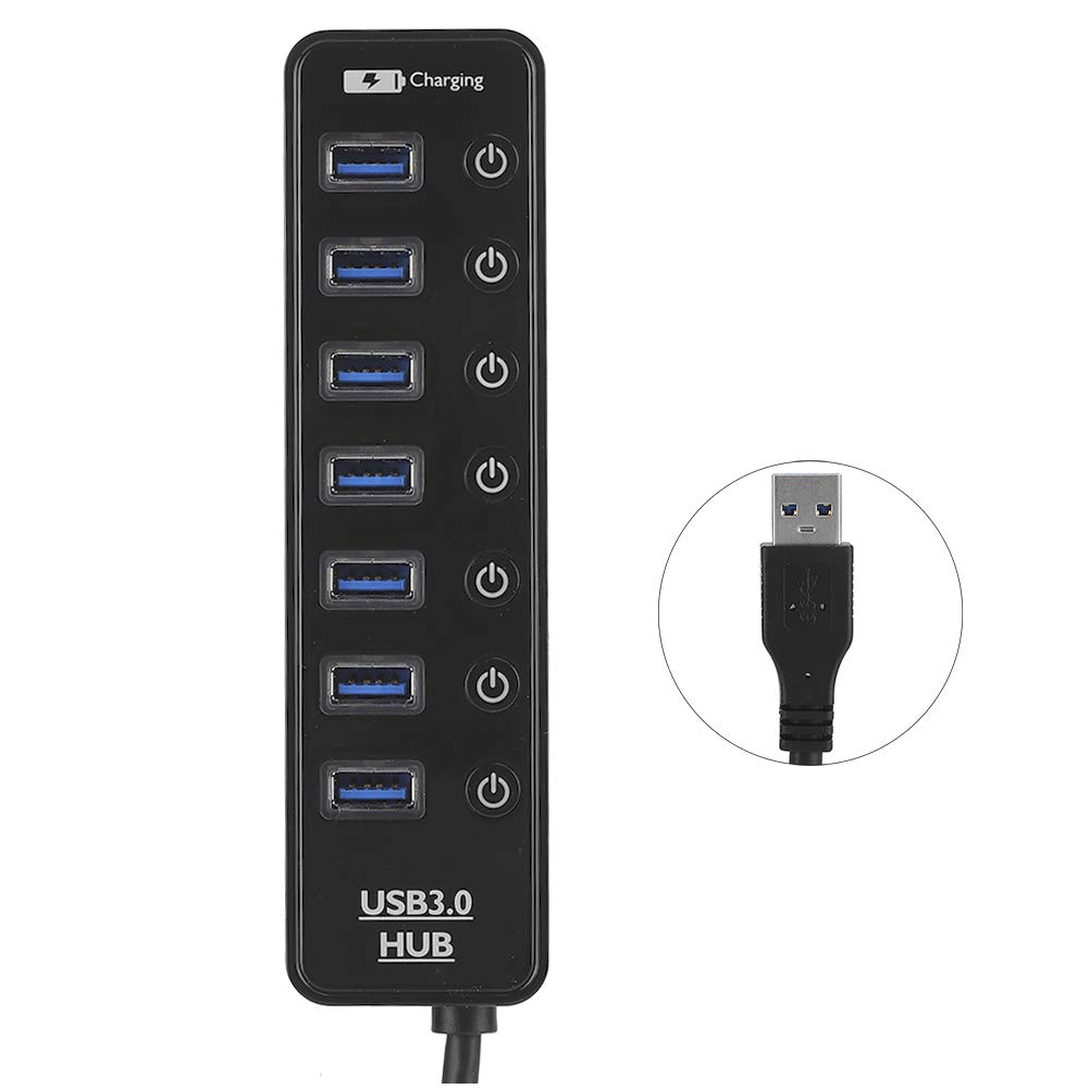 Ejoyous Hub USB Splitter USB con 7 Porte e Switch Individuali, Docking Station 3.0 con Trasferimento a 5 Gbps e Ricarica Intelligente 2A, per Uso Desktop in Ufficio di Laptop