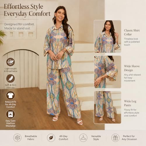 Image of Celary Printed Co-Ord Set for Women|Stylish Shirt Top & Palazzo Pant Co-ord Set|Casual, Lounge Two Piece Outfit for Women