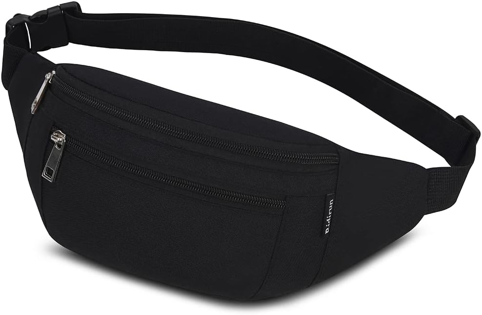 Bumbags Waist Fanny Packs for Men Women Fashion Bum Bag with Adjustable Belt for Sport Running Hiking Jogging Travel Cycling Walking Dog Boys Ladies (Black)
