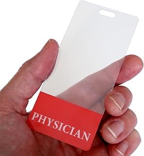 Clear Physician Badge Buddy - Vertical Medical Card Role Identifier - Transparent Doctor Badge Backer Hospital Name Tag by Specialist ID (Red)