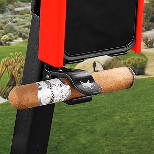 Image of DESERT FOX GOLF Phone Caddy + Cigar Holder - Adjustable Golf Cart Phone Mount with Secure Cigar Clip - Hands-Free GPS & Golf App Access - Fits All Phones & Cigars (Red)
