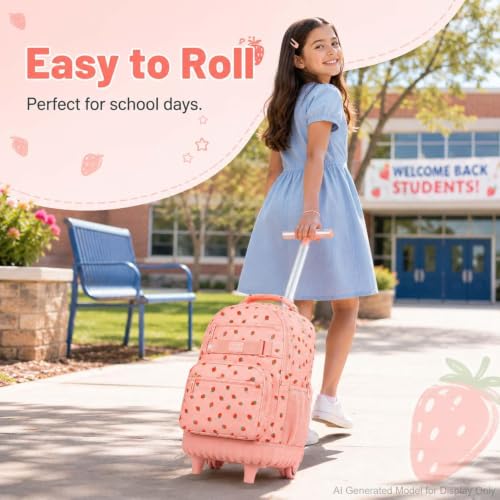 Image of 3Pcs Rolling Backpack for Women Girls with Large Wheels, 20 Inches Detachable Wheeled Backpack Set, Adults Water Resistant Roller Backpack for Travel, Work, College School (Pink)