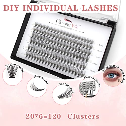 Glowingwin Individual Lashes Cluster Lashes 120 PCS Natural Look False Eyelashes Individual D Curl Soft DIY Lash Extensions At Home(20D Mix8-14mm 0.07D Curl) - Image 2