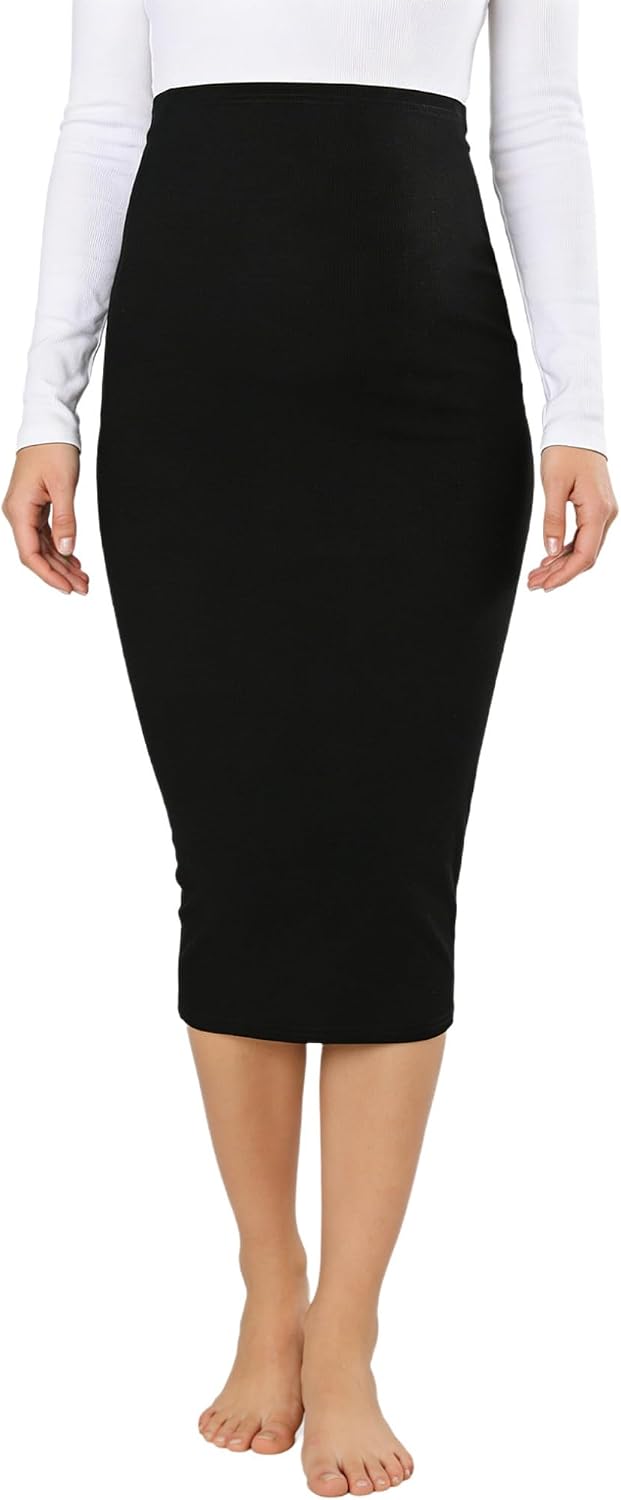 ACSUSS Maternity Bodycon Midi Skirt High Waisted Stretchy Ribbed Knit Mermaid Skirts for Women