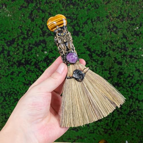 Witch Cinnamon Broom Tigers Eye Magic Broom - Natural Healing Crystal Witch Broom for Reiki Cleansing Handmade Home & Office Decor Spiritual Gift for Love & Positive Energy