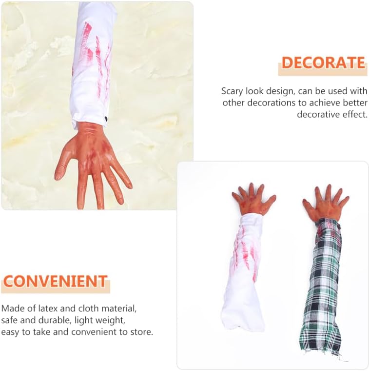Miniatura 5 de ABOOFAN 2 piezas de accesorios de truco, prótesis de mano falsa para Halloween, brazo roto de mano falsa para Halloween, manos falsas para
