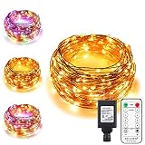 ErChen Dual-Color LED String Lights, 66 FT 200 LEDs Plug in Copper Wire 8 Modes Dimmable Fairy Light