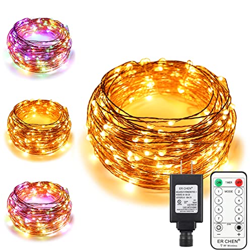 Erchen Dual-Color Led String Lights, 66 Ft 200 Leds Plug In Copper Wire 8 Modes Dimmable Fairy Lights With Remote Timer For Indoor Outdoor Christmas (Multicolor/Warm White) #TOP10