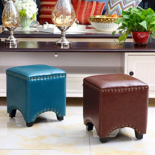 Repose-pieds boîte de rangement carré cuir marron rivets - 8