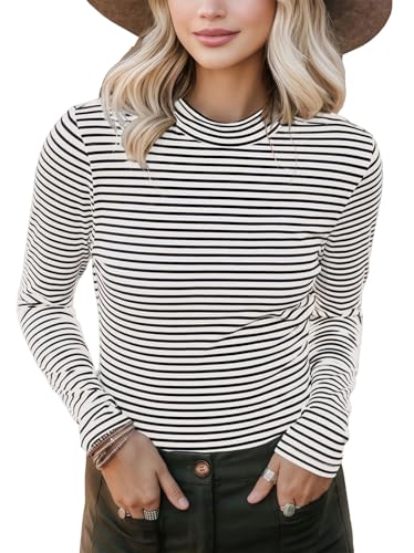 PrinStory Womens Tops Long Sleeve Shirts Slim Fit Business Dressy Casual Pullover Tee for 2025 Trendy