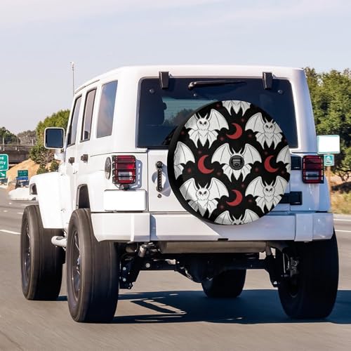 Image of Cartoon Mothman Spare Tire Cover with Backup Camera Hole Wheel Tire Cover Fit Trailer, RV, SUV and Many Vehicle 18inch