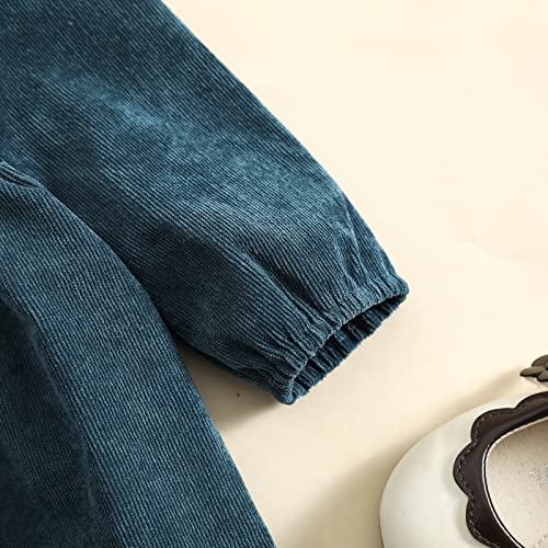 Mainesaka Toddler Baby Girl Fall Dress Kids Corduroy Long Sleeve Ruffle Collar Princess A-Line Dress Winter Solid Skirt Outfits (Ruffle Collar-Blue, 6-12 Months) #TOP6