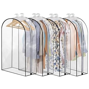 4 Pack Full Clear Garment Bags, 40″ Clothes Covers with 10″ Gusseted, Transparent Bags for Hanging Clothes, Suit Bags, Coat Covers for Closet with Side Zip for Coats, Jackets, Windbreaker, Dress