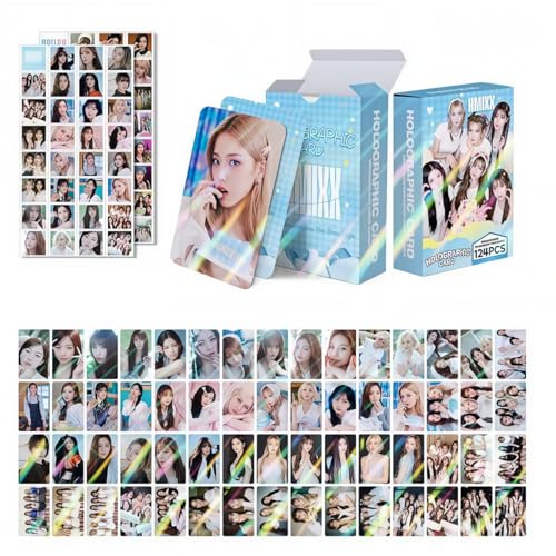 Image of FANCYKU 60PCS NMIXX Photo Cards and 64PCS Stickers K Pop Star Photocard Set Aesthetic Idol Collection Scrapbook and Phone Decor for Fans