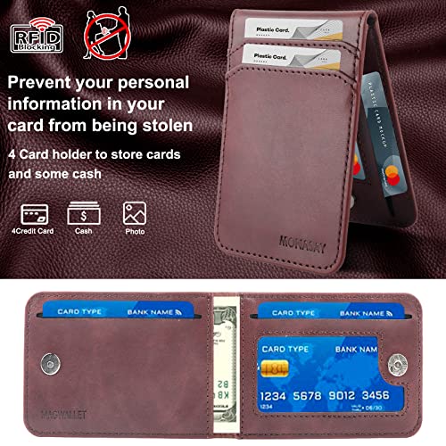 Image of MONASAY Magwallet Case Fit for iPhone 14 Pro,[Support MagSafe Wireless Charging][Glass Screen Protector] PU Leather Flip Magnetic Wallet Phone Cover with Detachable Card Holder, Burgundy