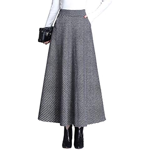 BiilyLi Women Fashion Elegant Houndstooth Warm High Waist Woolen Long Skirt A-line Elastic Waist Autumn and Winter (M, Black and White) Cover