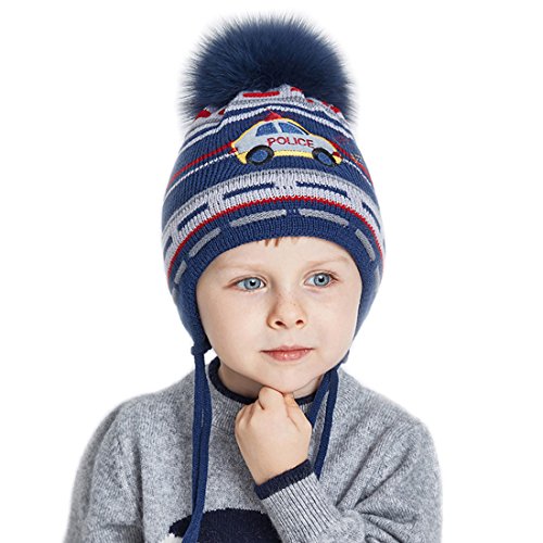 URSFUR Boys Knit Peruvian Beanie Kids Winter Earflap Cap Ball Pom Ski Beanie