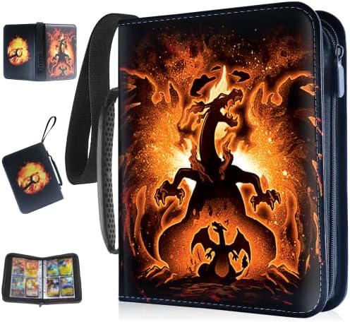 Trading Card Binder Album - Yegyalm 440 Pockets Trading Card Sleeves Folder, 4-Pocket Waterproof Game Card Sleeves Album with 55 Removable Sleeves(Dinosaur)