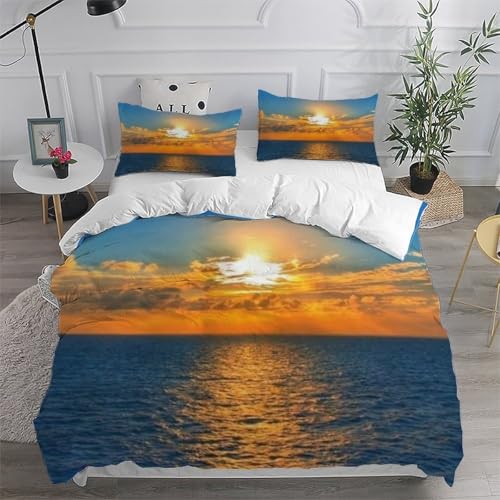 Housse de couette coucher de soleil mer en microfibre 3D double 200x200 - 6
