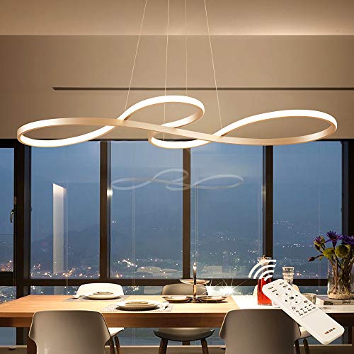 Sunmoo Modern Led Chandelier Dining Room Pendant Light Dimmable Creative Chandelier Remote Control Color/Brightness 3000-6000K Adjustable Hanging Lamp For Bedroom Living Room Kitchen 60W (Silver) #TOP2