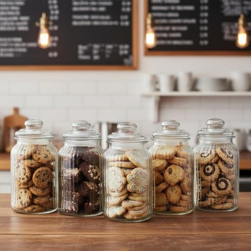 Image of STAR WORK - 1500 ML Glass Storage Jars - Clear Glass Jars with Airtight Lids airtight glass Kitchen Jars for Canning, Fermenting (6)