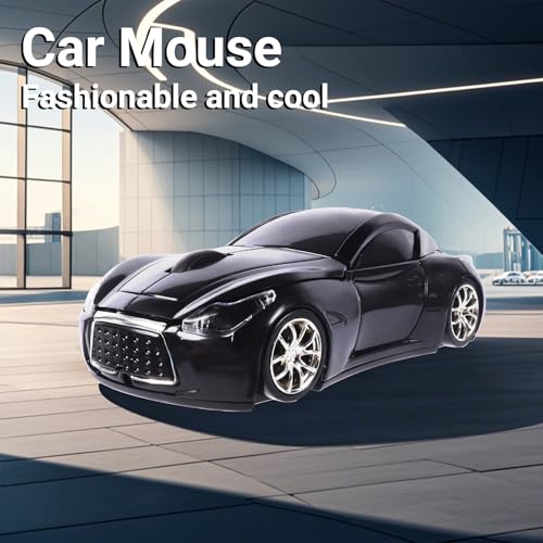 Image of elec Space Wireless Mini Mouse with Case - Cute Sports Car Shape, Lightweight & Portable, 10m Range, Plug and Play (Black)