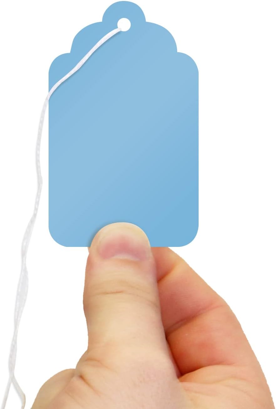 SmartSign Blue Merchandise Tags with Pre-Strung Loop Strings - Pack of 1000 Marking Tags, Size-8, 12pt Thick Blank Tags, 2.875" x 1.75" Jewelry Price Tags