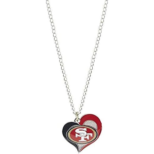 aminco NFL San Francisco 49ers Swirl Heart Pendant Necklace, Silver