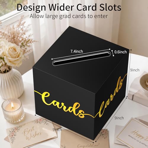 Image of OLANRUN Gift Card Box, 9 inch Graduation Gold Foil Card Box, Black and Gold Party Decorations for Wedding, Birthday, Baby & Bridal Shower, Anniversary, Retirement