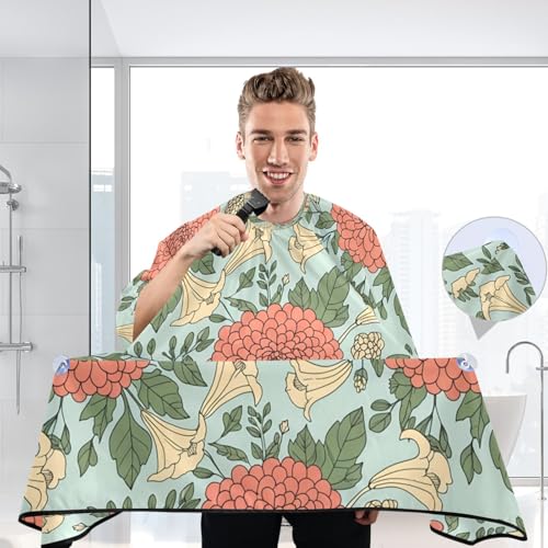 Capa profesional impermeable para corte de cabello con diseño floral coral-durazno, cierre ajustable de broche para barbería y estilismo miniatura 6