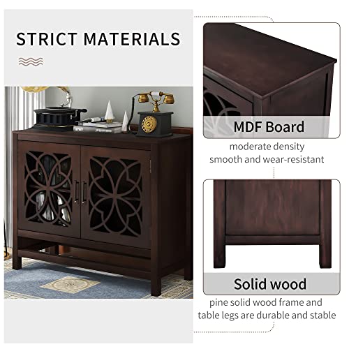 Knocbel Accent Storage Cabinet With Doors And Adjustable Shelf, Solid Wood Buffet Sideboard Entry Console Table For Living Room Dining Room Kitchen, 39.4" Lx15.7 Wx31.5 H #TOP6